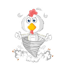 Sticker - chicken in the tornado cartoon character vector