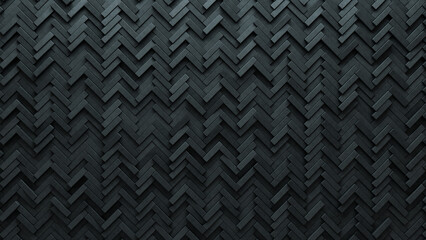 Herringbone, Futuristic Mosaic Tiles arranged in the shape of a wall. Concrete, Semigloss, Blocks stacked to create a 3D block background. 3D Render