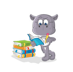 Sticker - hippopotamus studying mascot. cartoon vector