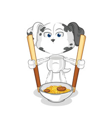 Sticker - dalmatian dog eat noodle cartoon. character mascot vector