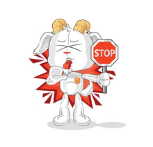 Mountain Goat Holding Stop Sign. Cartoon Mascot Vector