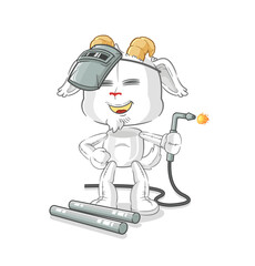 Sticker - mountain goat welder mascot. cartoon vector