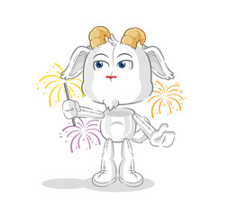 Wall Mural - mountain goat with fireworks mascot. cartoon vector