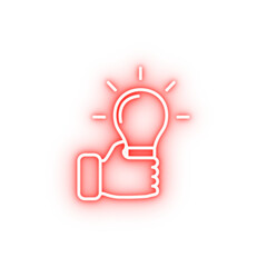 Poster - hand with a light bulb neon icon