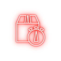 Poster - delivery of the parcel during outline neon icon