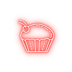Poster - cup cake with cherry dusk style neon icon
