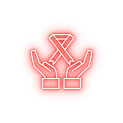 Poster - Ribbon cancer hands care neon icon