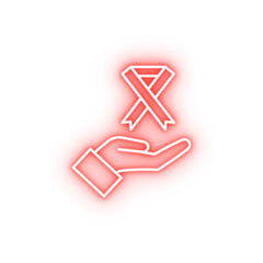 Poster - Ribbon cancer hand care neon icon