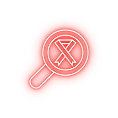 Poster - Magnifier ribbon cancer neon icon