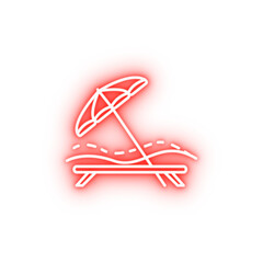 Poster - chaise longue and umbrella dusk style neon icon