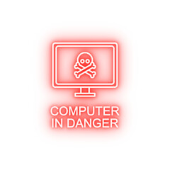 Fototapete - computer in danger outline neon icon