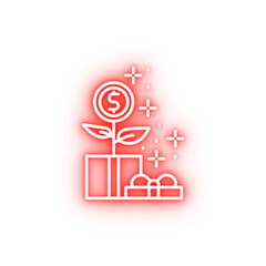 Poster - Gift box dollar plant neon icon