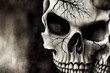 © The 2R Artificiality - Half face half skull, Scary horror wallpaper with spooky Skull, Halloween illustration