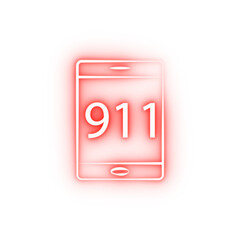 Poster - Firefighter 911 phone two color neon icon