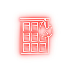 Poster - Firefighter building two color neon icon