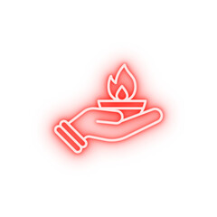 Poster - Diwali hand candle neon icon