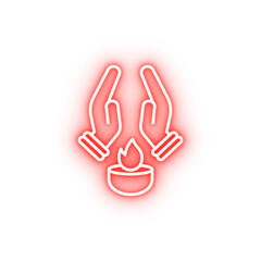 Poster - Diwali hands religion fire neon icon
