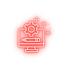 Poster - Monitor gear pencil neon icon