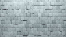 Semigloss, Futuristic Mosaic Tiles Arranged In The Shape Of A Wall. Concrete, Square, Blocks Stacked To Create A 3D Block Background. 3D Render