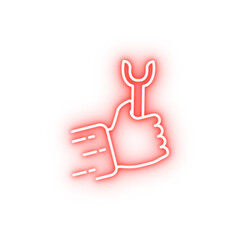 Poster - hand with a tool outline neon icon