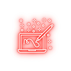 Poster - Computer laptop pen neon icon