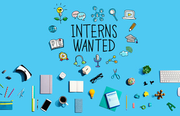 Wall Mural - Interns Wanted with electronic gadgets and office supplies