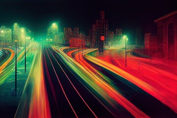 Poster - the traffic light trails of city