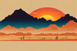 Feel The Sunset, Desert Road Trip View, Western desert 2d design for t shirt. Arizona desert vibes retro design. slogan and desert view vintage illustration for t shirt print design, background.