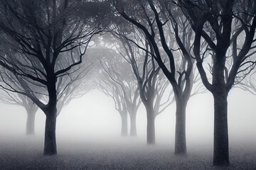 Sticker - trees in black and white fog