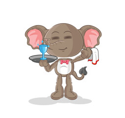 Sticker - elephant waiter cartoon. cartoon mascot vector