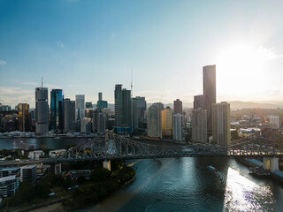 Wall Mural - Aerial view of Brisbane city in Australia at sunset