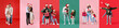 © Pixel-Shot - Set of happy people on color background. Happy New Year and Merry Christmas