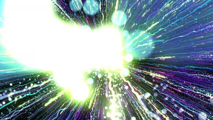 Bright multi-colored particles fill the space with jets of energy and light. Shiny colorful abstract background for bright festive decoration