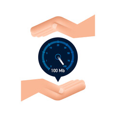 Canvas Print - Set Speed test in hands. Speedometer Internet Speed. Website speed loading time. Vector illustration.