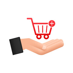 Poster - Add to cart icon with hands. Shopping Cart icon. Vector illustration.