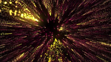 Bright multi-colored particles fill the space with jets of energy and light. Shiny colorful abstract background for bright festive decoration