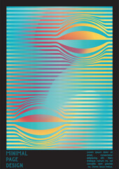 Wall Mural - Geometrical Poster Design with Optical Illusion Effect.  Minimal Psychedelic Cover Page Collection. Colorful Wave Lines Background. Fluid Stripes Art. Swiss Design. Vector Illustration for Placard.