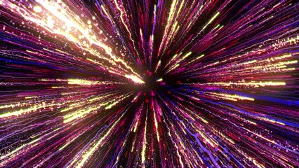 Bright multi-colored particles fill the space with jets of energy and light. Shiny colorful abstract background for bright festive decoration
