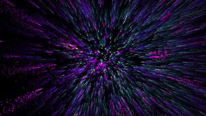 Bright multi-colored particles fill the space with jets of energy and light. Shiny colorful abstract background for bright festive decoration