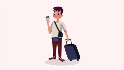 Wall Mural - young male tourist with suitcase animation