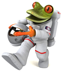 Wall Mural - Fun 3D cartoon illustration of a comsmonaut frog