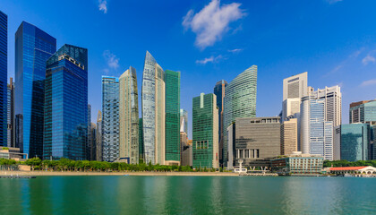 Wall Mural - Panorama with downtown skyscrapers of the city business district skyline at Marina Bay in Singapore