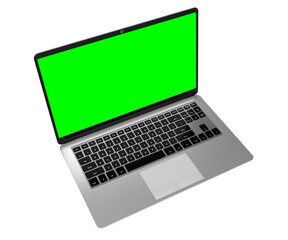 Canvas Print - Modern laptop with green screen isolated on transparent background - 3D illustration