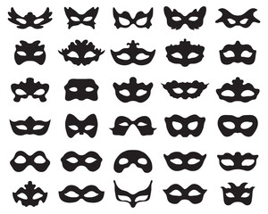 Black silhouette of festive masks in black on a white background	