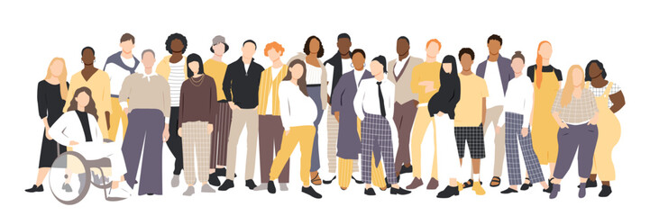 Wall Mural - Different people stand side by side together. Flat vector illustration.