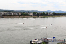 Jet Skis Riding On River Rhine (Rhein) In Bonn, Germany