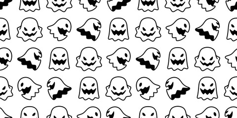 Wall Mural - Ghost seamless pattern spooky Halloween vector gift wrapping paper scarf isolated tile background repeat wallpaper cartoon devil evil doodle illustration design