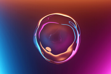 Poster - 3d illustration of a transparent  colorful bubble  on a  pink background. Digital ball  flying