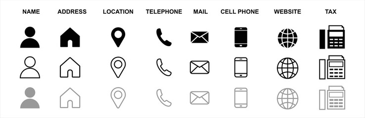 business card icon set, contact information icon, contact information icons symbol, vector illustrat