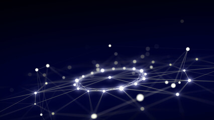 Poster - futuristic of circular flow of particles. digital cyberspace. network connections structure. 3d rend